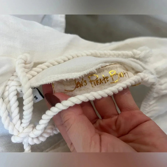 Jen’s pirate booty linen mini dress button down short sleeve tie off shoulder - Picture 3 of 4